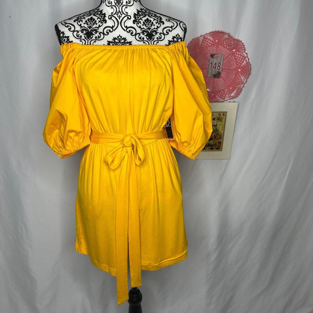NWR NY & Co. Yellow Belted Square-Neck Poplin Short Romper Size S - Picture 5 of 12